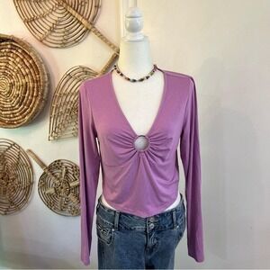 BP Lilac Cutout Ring Front Ruched Long Sleeve Y2K Going Out Top L